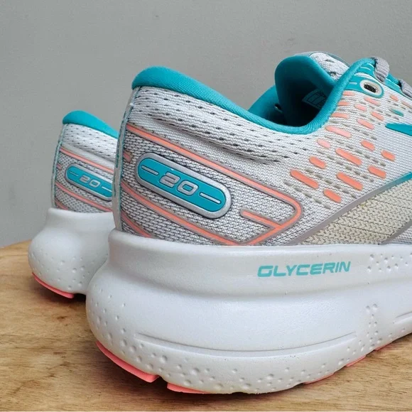 Brooks Glycerin 20 Running Shoes Women’s 9 Gray Coral Latigo Bay Aqua Blue - Picture 6 of 11